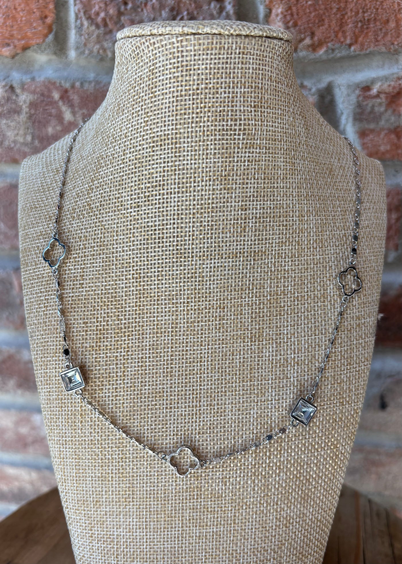 Silver & Clear Clover Necklace