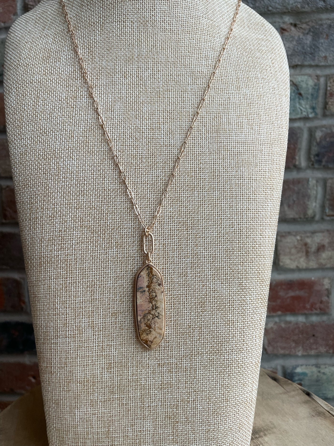 Oval Tan Marble Stone Necklace