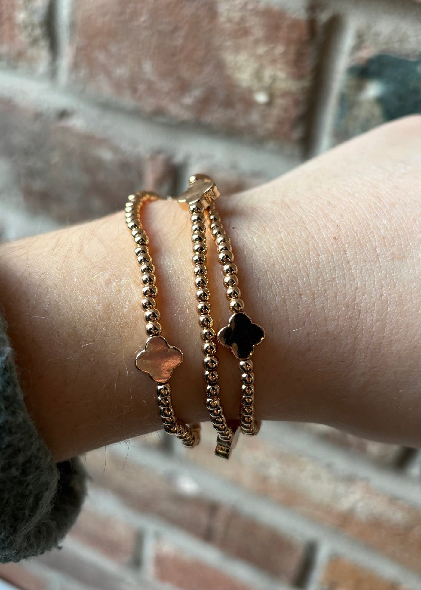 Beaded Clover Bracelet- Gold