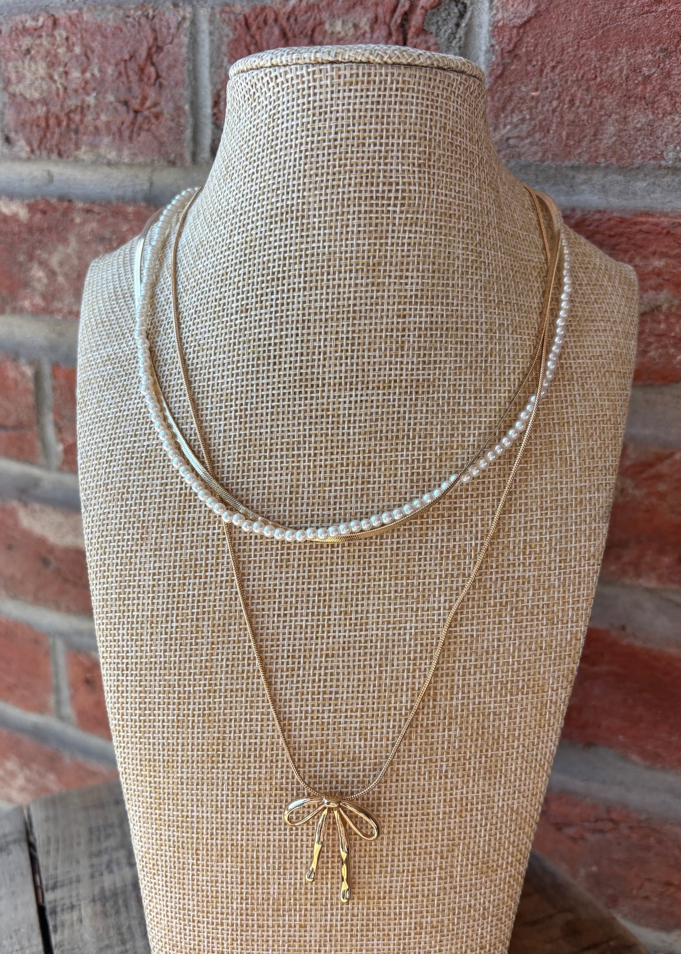 Triple Layer Bow Necklace- Gold