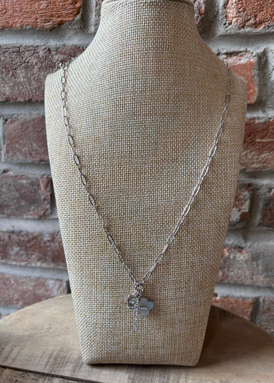 Pave Heart Cross & Shell Charms Necklace- Silver