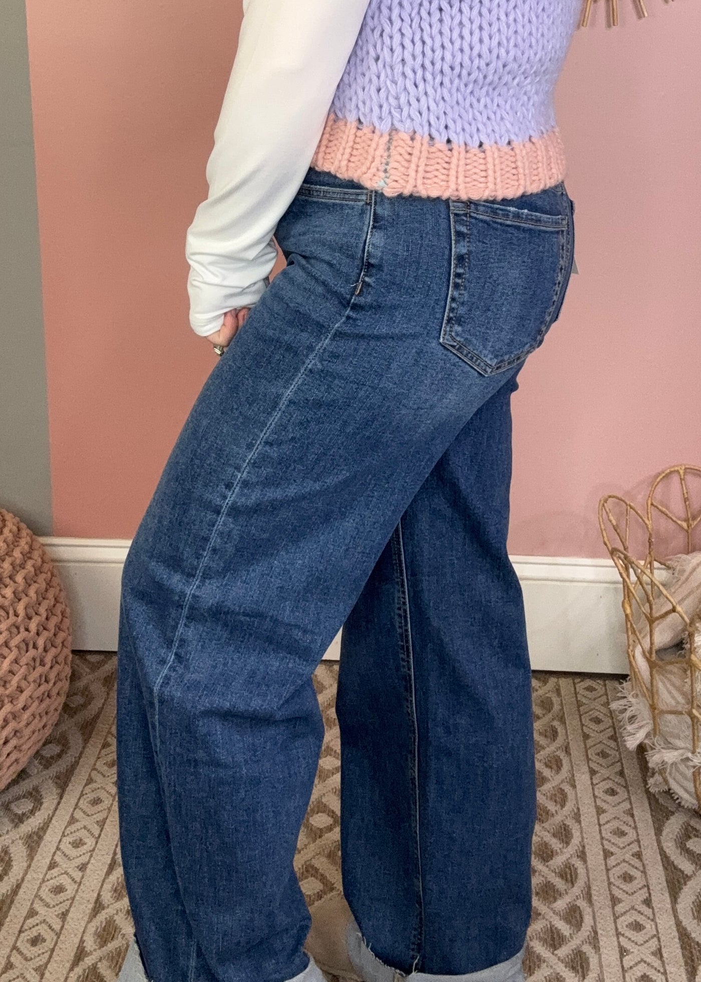Good Impressions Raw Hem Wide Leg Denim