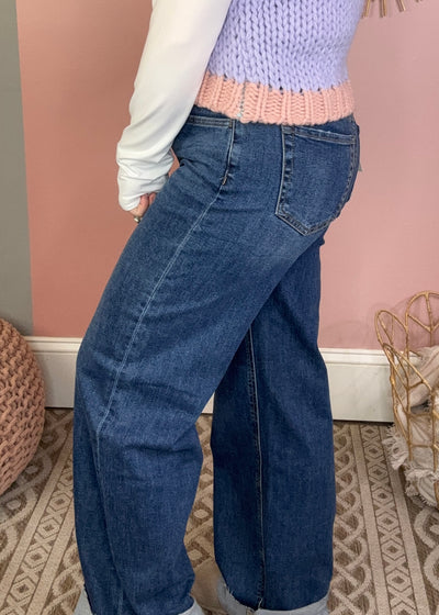 Good Impressions Raw Hem Wide Leg Denim