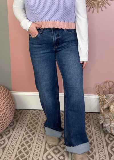 Good Impressions Raw Hem Wide Leg Denim