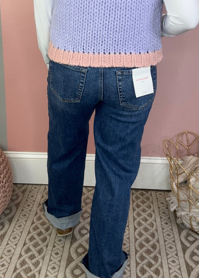 Good Impressions Raw Hem Wide Leg Denim
