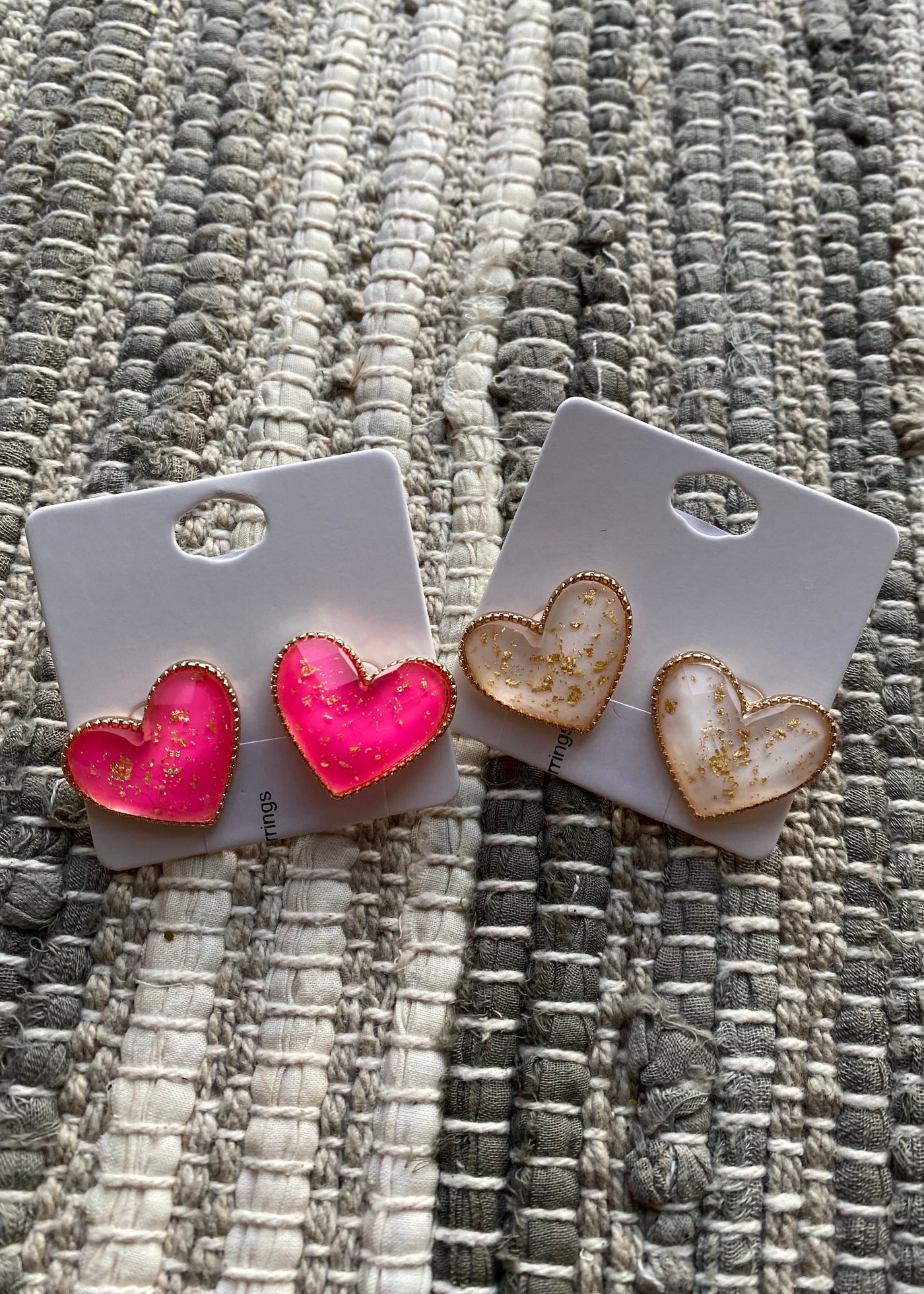 Gold & Pink Flake Heart Earrings