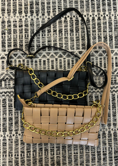 Woven Weaved Shoulder Bag- Black