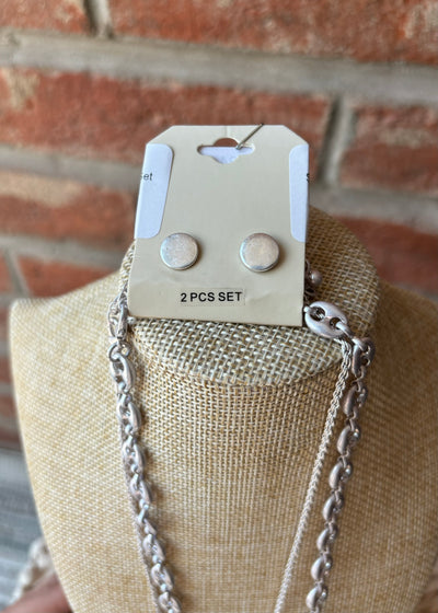 Silver Oval Coin Chain Necklace Set