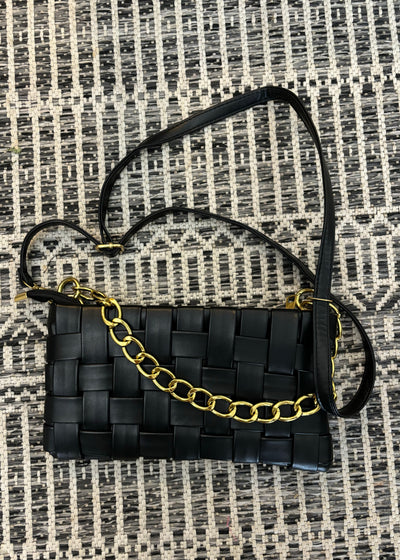 Woven Weaved Shoulder Bag- Black