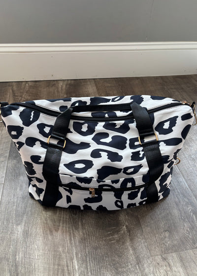 Leopard Print Duffle Bag- Black