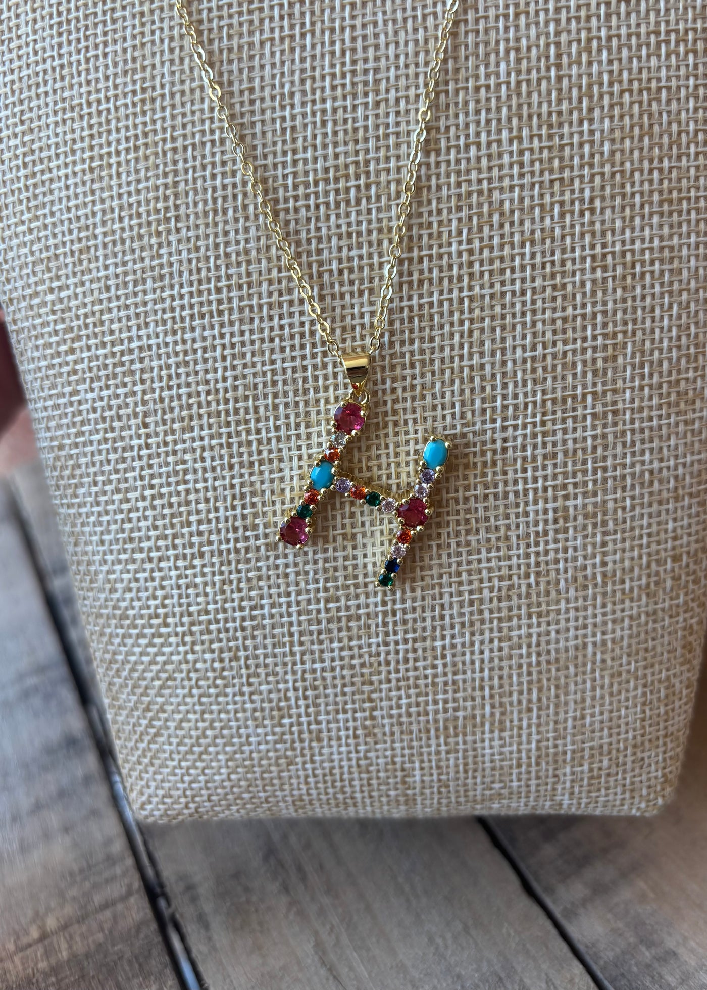 Gold Crystal Initial Necklace
