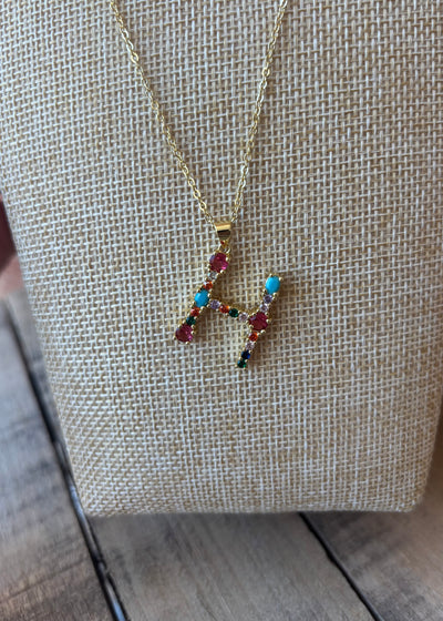 Gold Crystal Initial Necklace