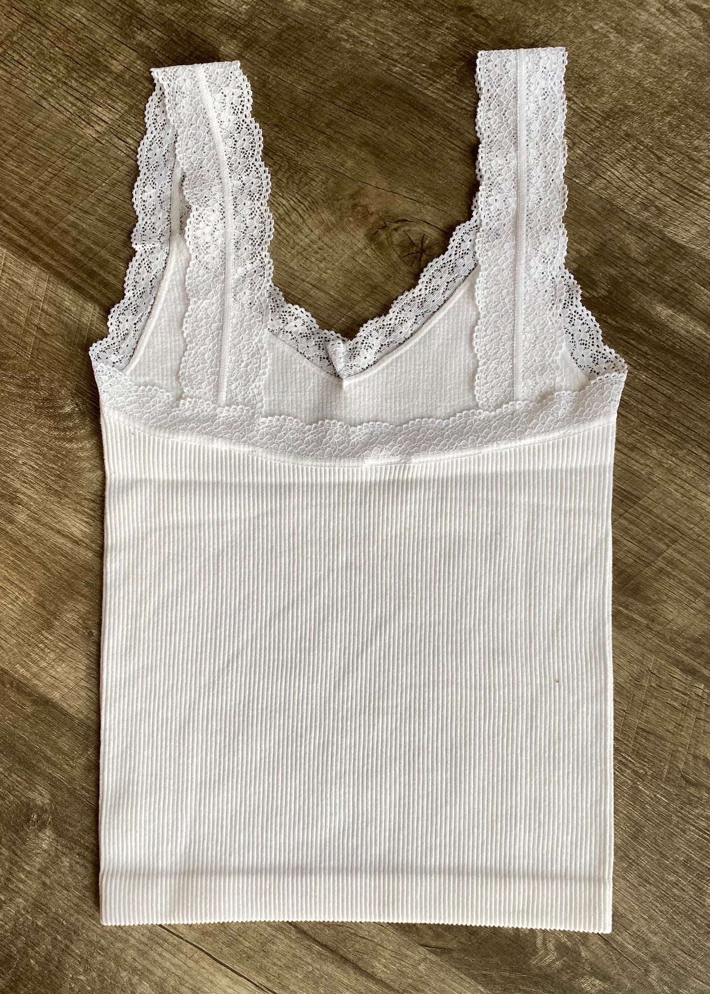 Lace Ribbed Cami- White