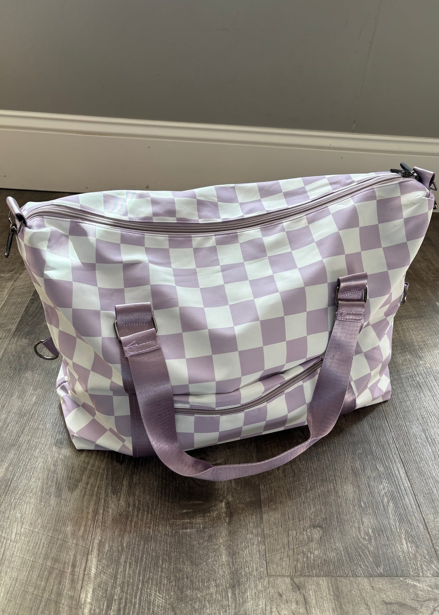 Checkered Print Duffle Bag- Lavender