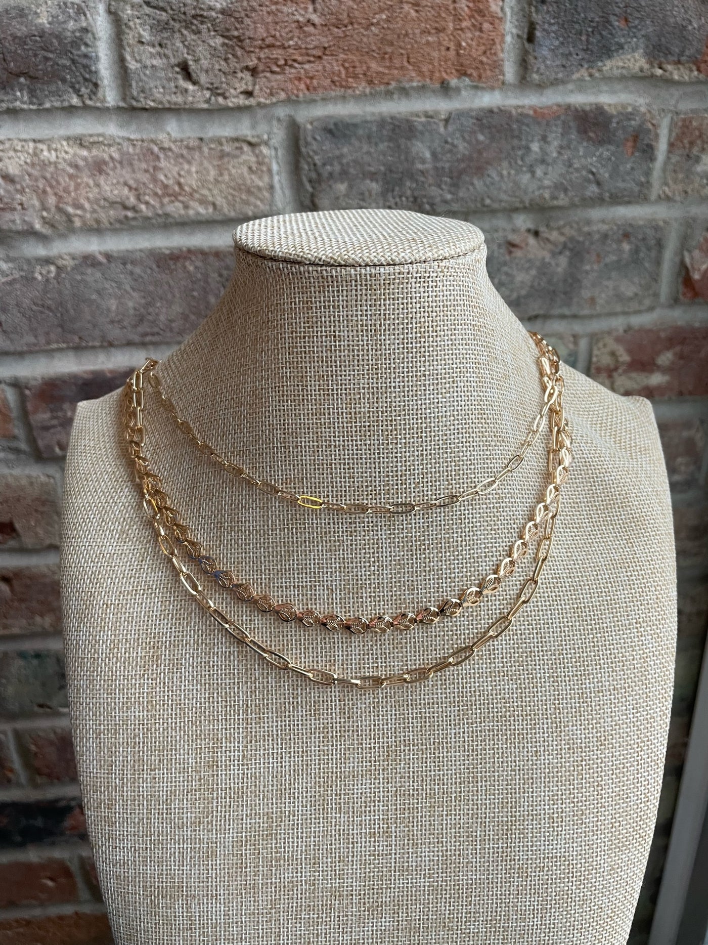 3 Layer Chain Necklace & Earring Set- Gold