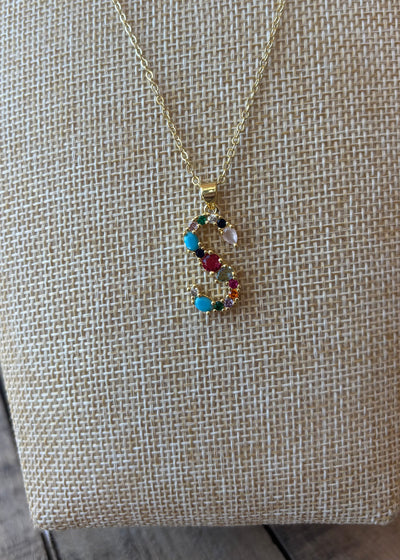Gold Crystal Initial Necklace