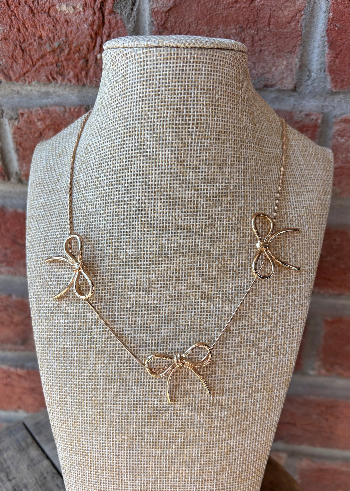 Triple Bow Gold Necklace