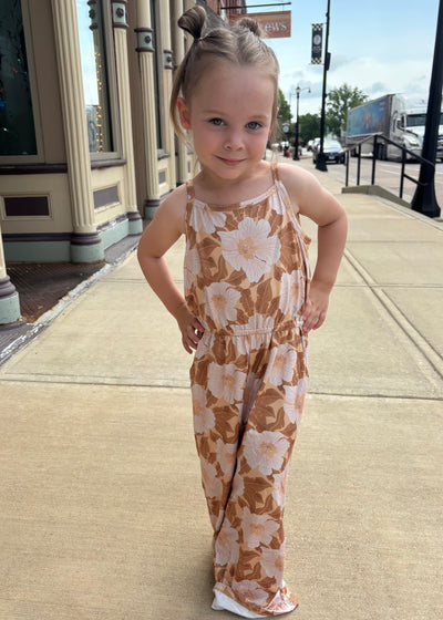Peach Floral Jumpsuit- KIDS