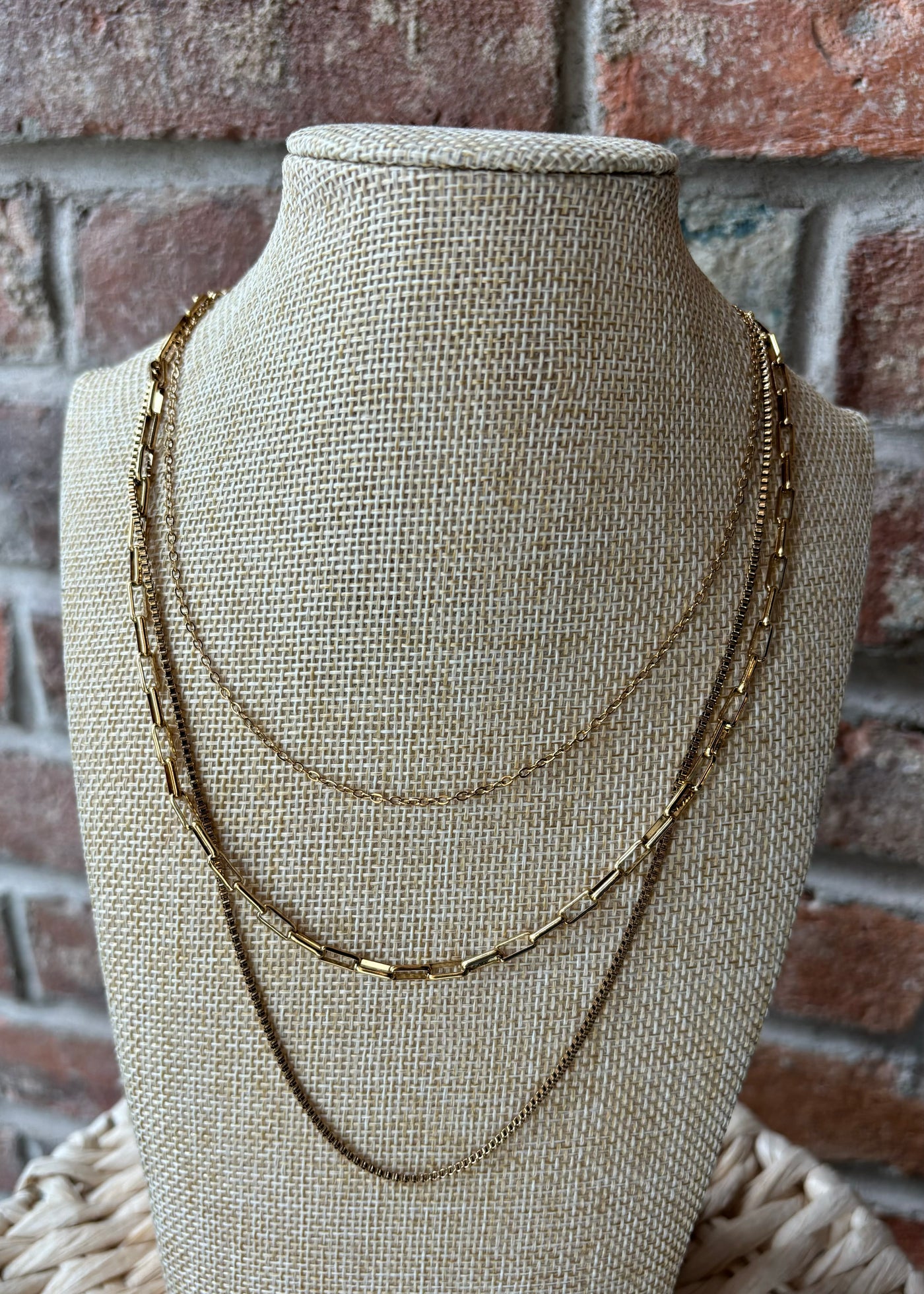 Gold Layered Link & Box Chain Necklace