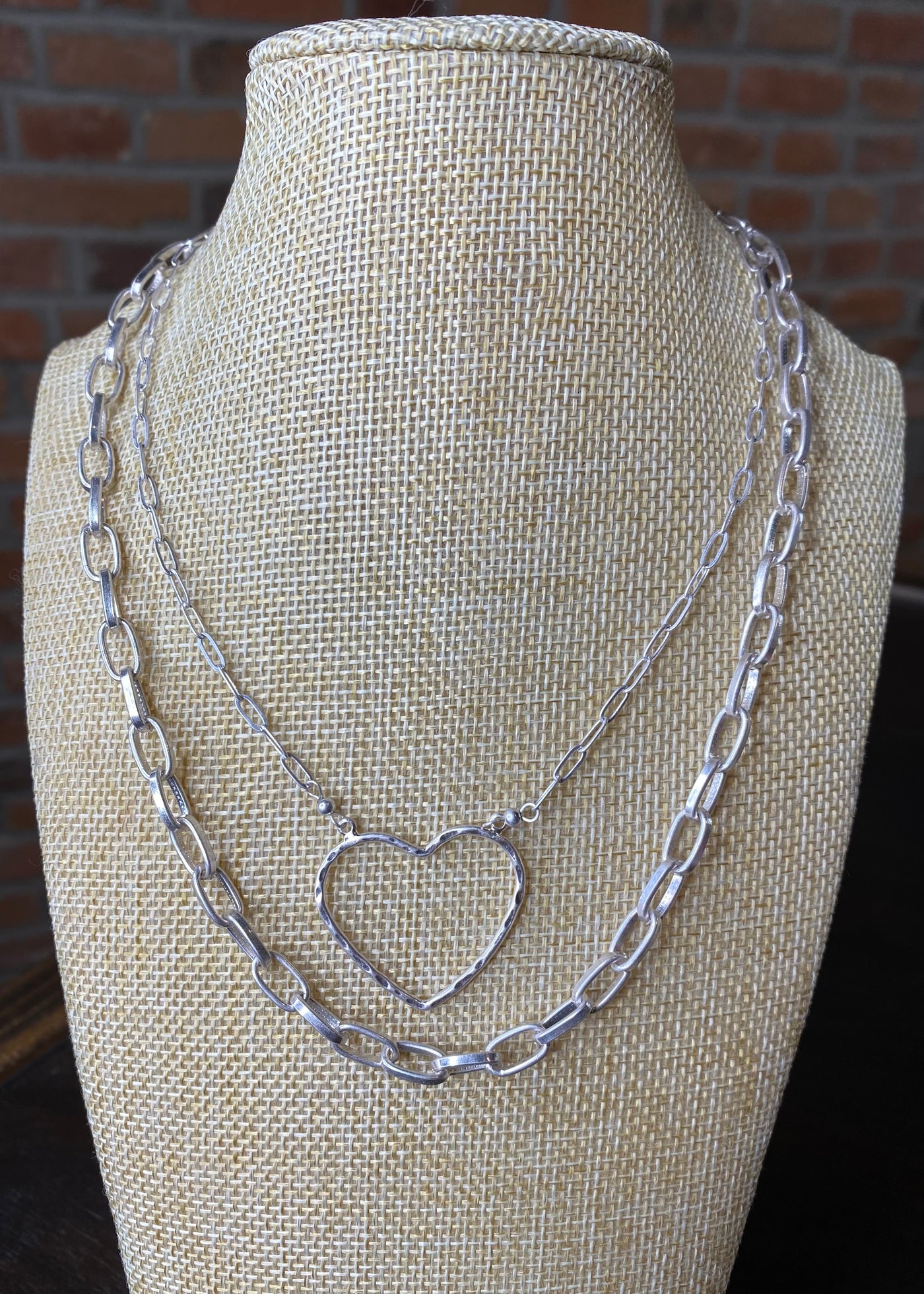 Silver Heart & Chain Necklace Set