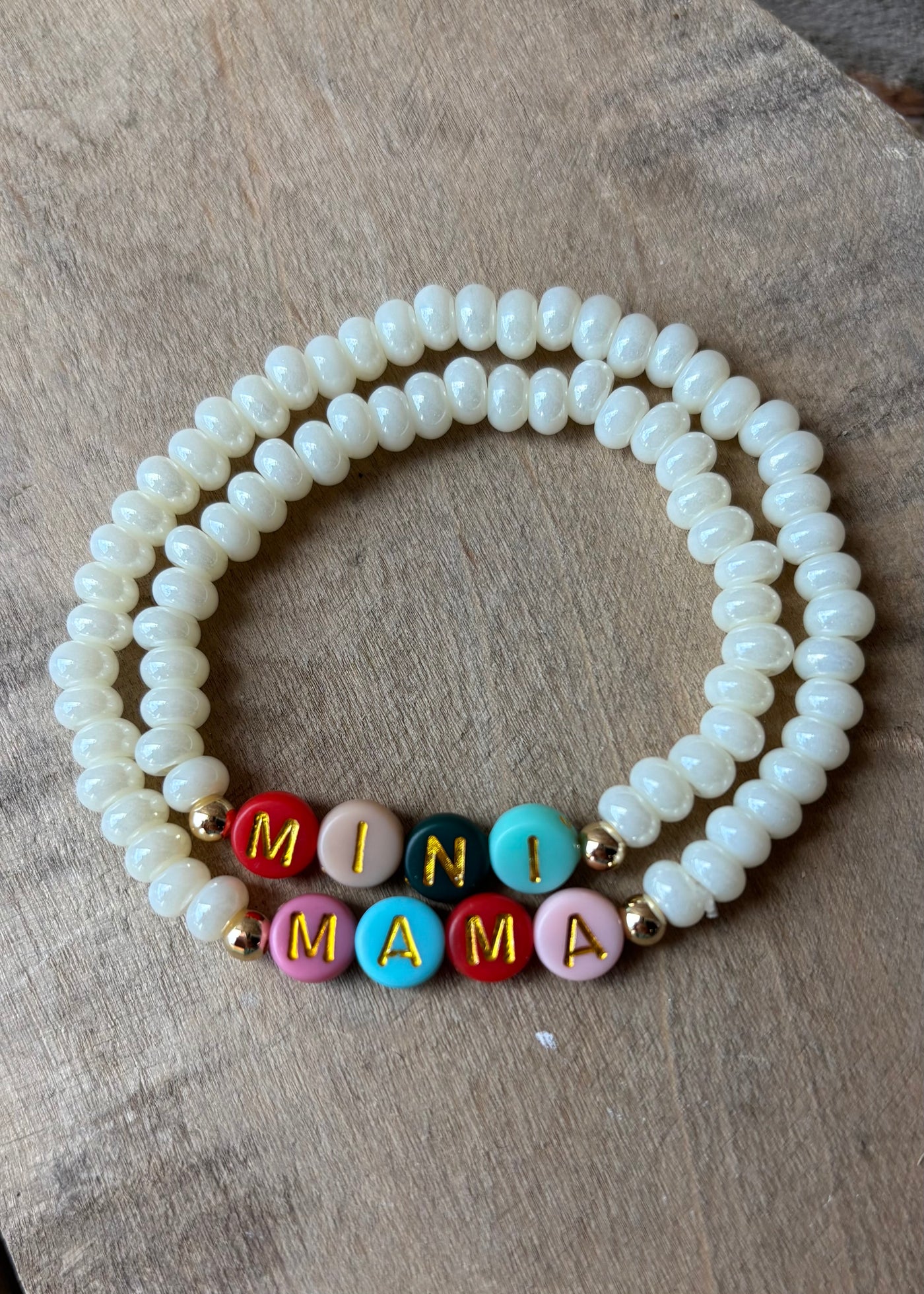 Cream Mama & Mini Beaded Bracelet Set