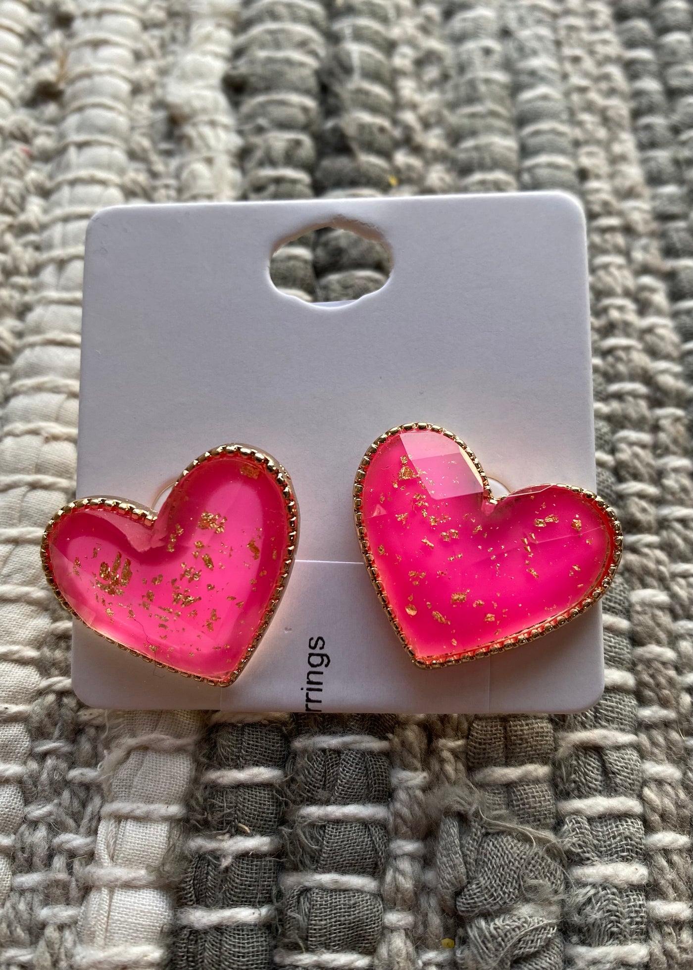 Gold & Pink Flake Heart Earrings