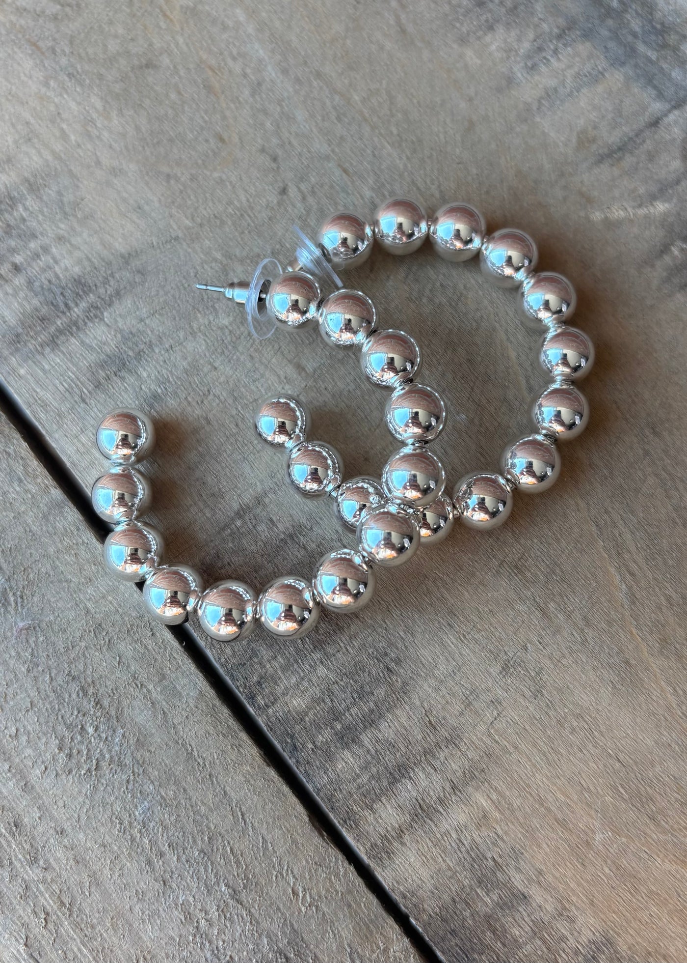 Chunky Ball Hoop Earrings- Silver