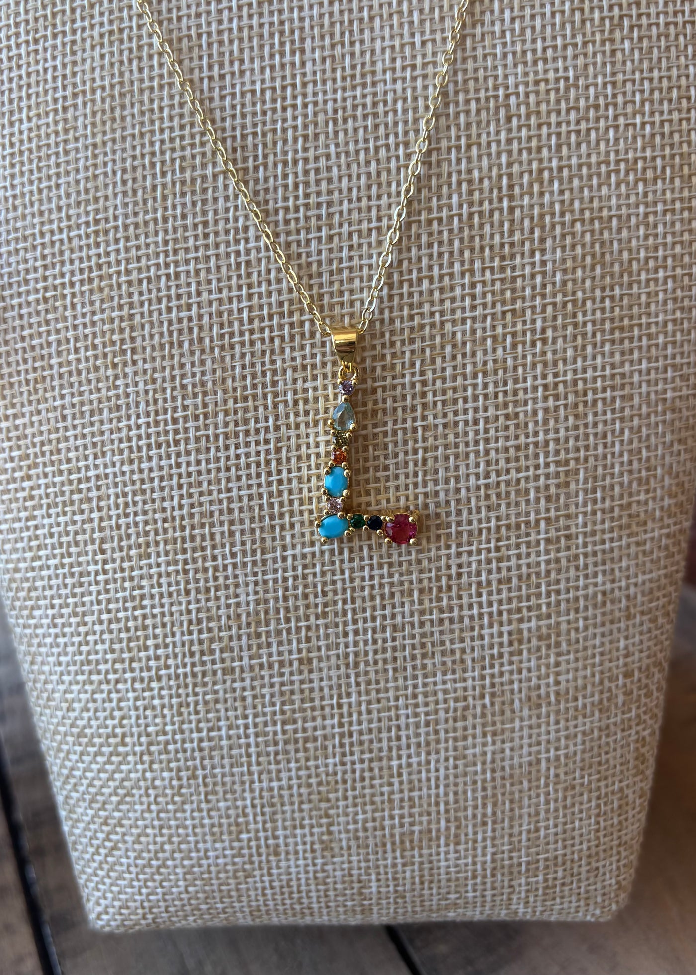 Gold Crystal Initial Necklace