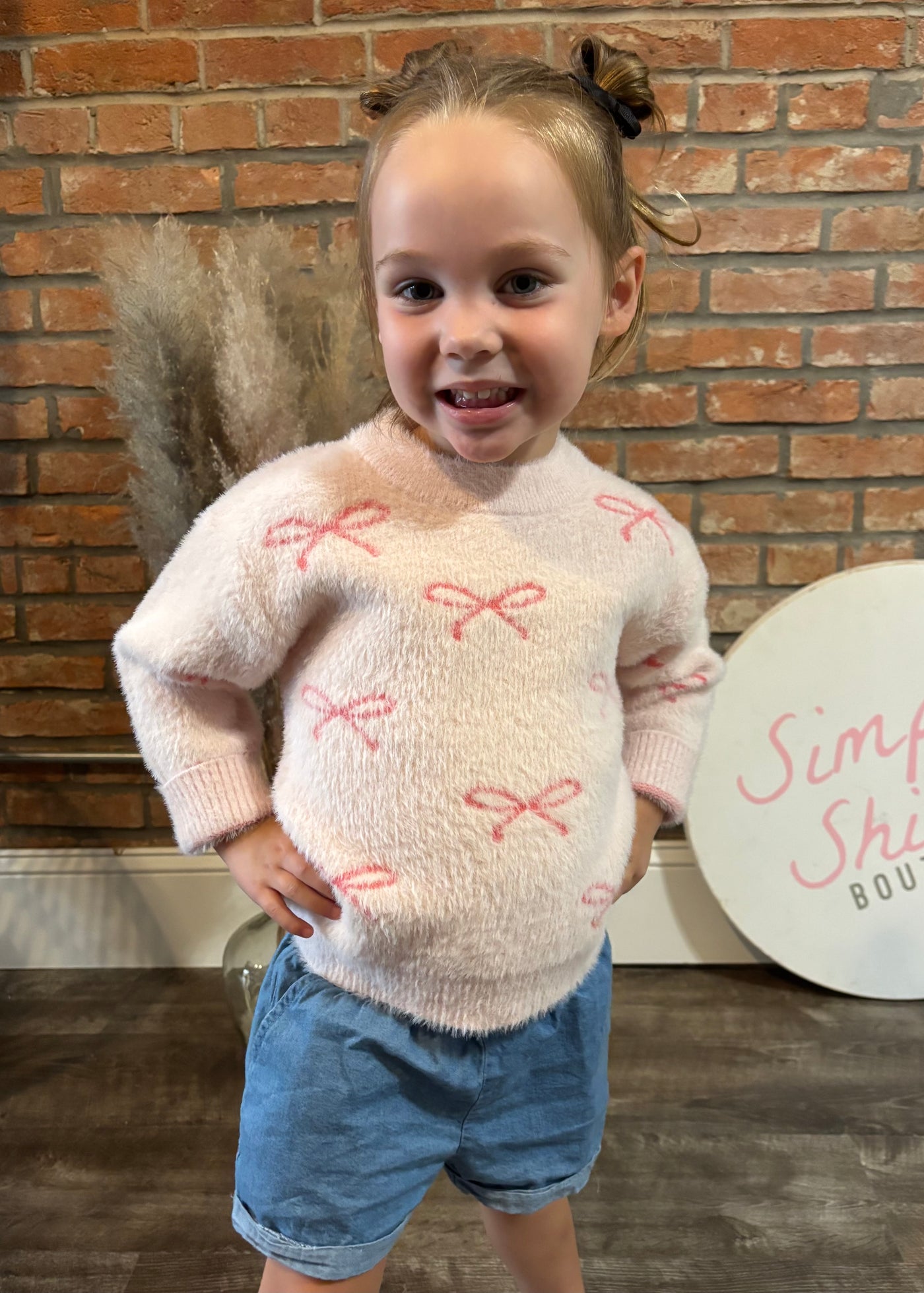 Fuzzy Pink Bow Sweater- KIDS