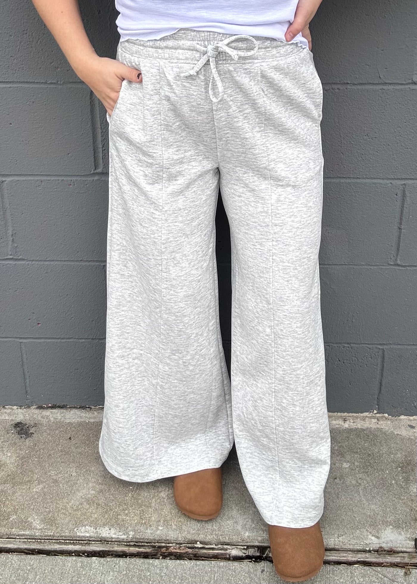 Limitless Wide Leg Sweats- Heather Grey