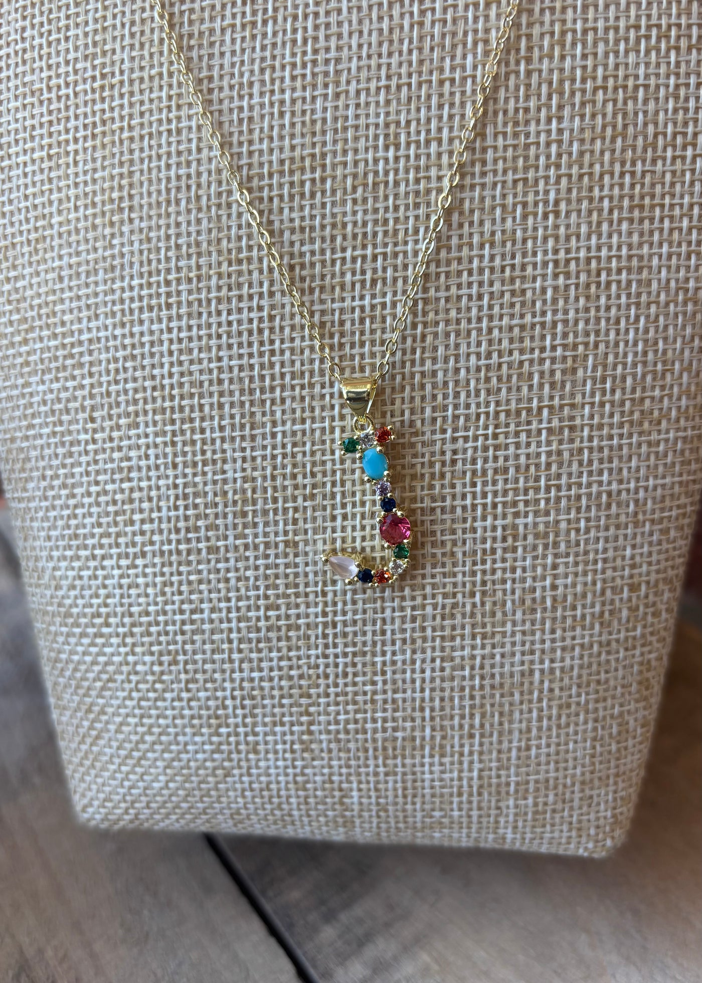 Gold Crystal Initial Necklace