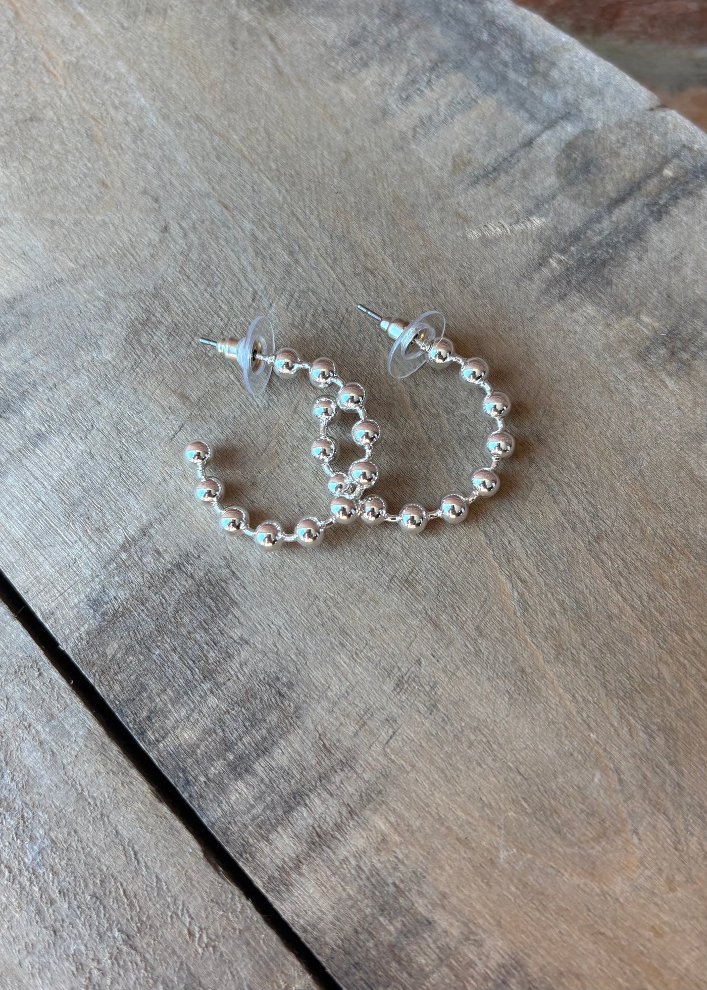 Medium Ball Hoop Earrings- Silver