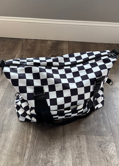 Checkered Print Duffle Bag- Black