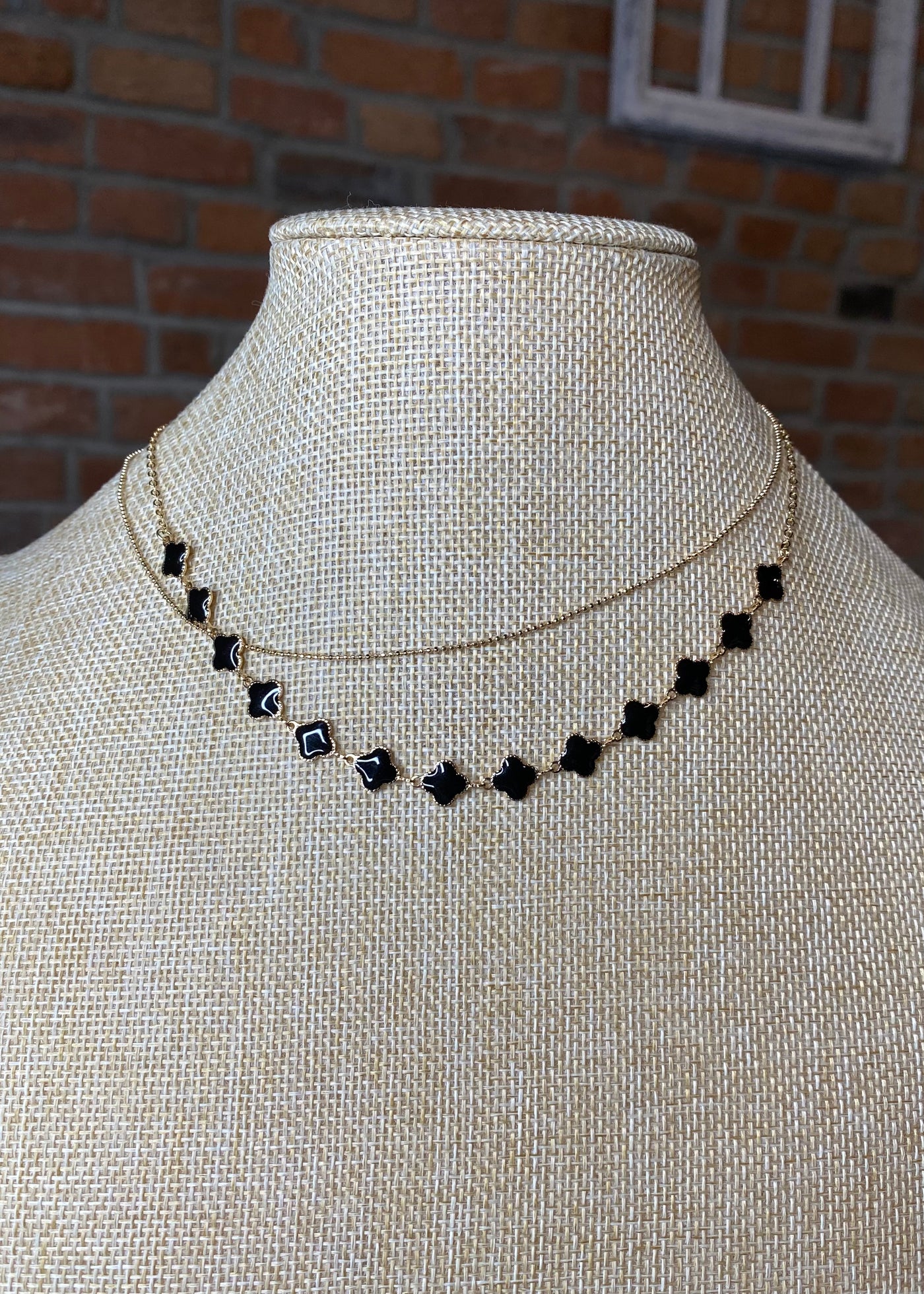 Double Layer Black Clover Chain Necklace