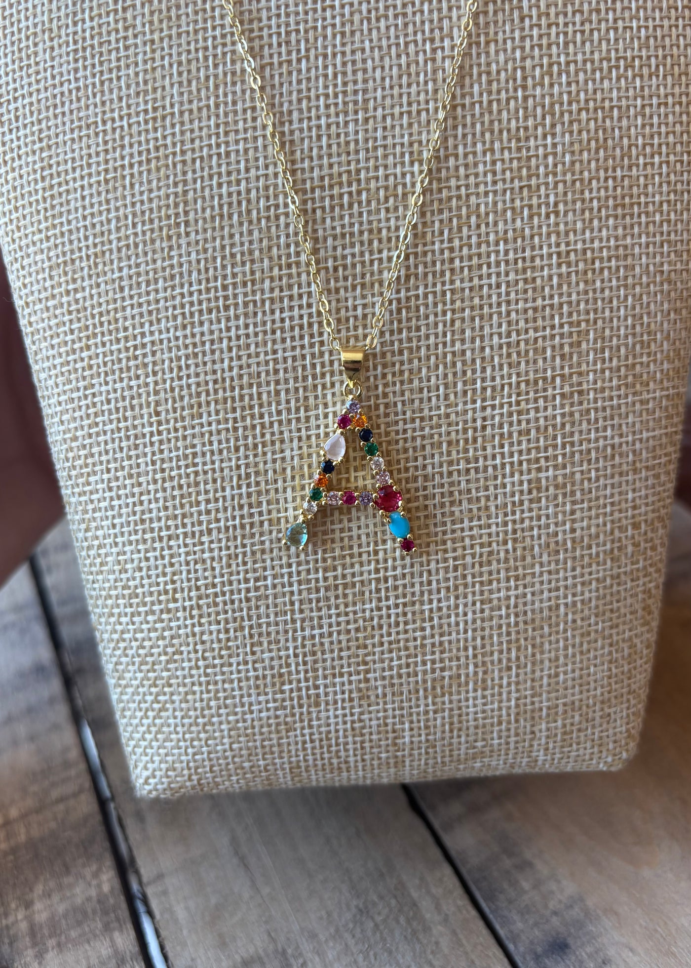 Gold Crystal Initial Necklace