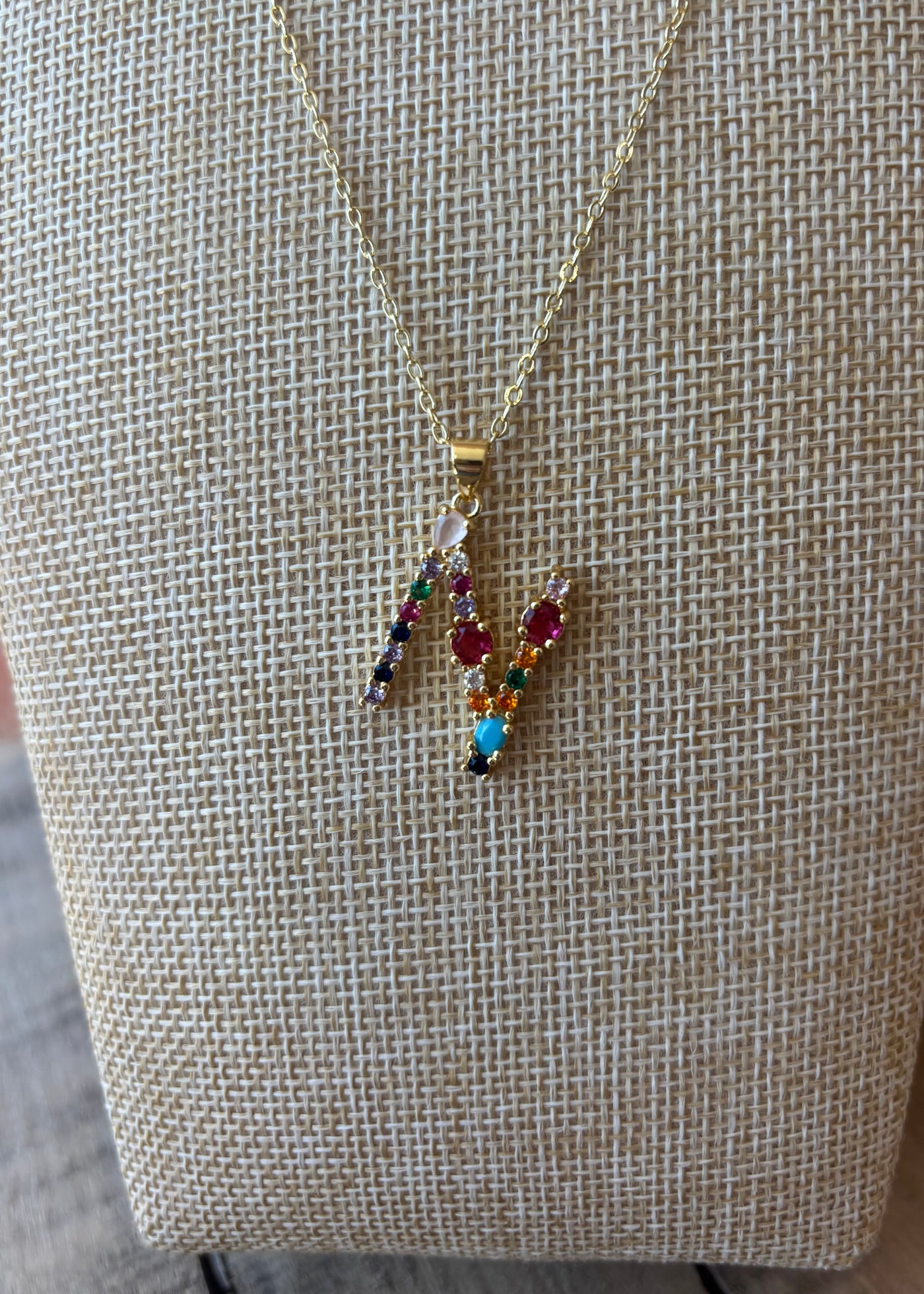 Gold Crystal Initial Necklace