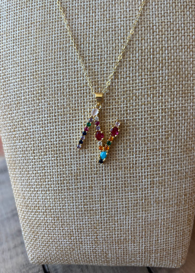 Gold Crystal Initial Necklace