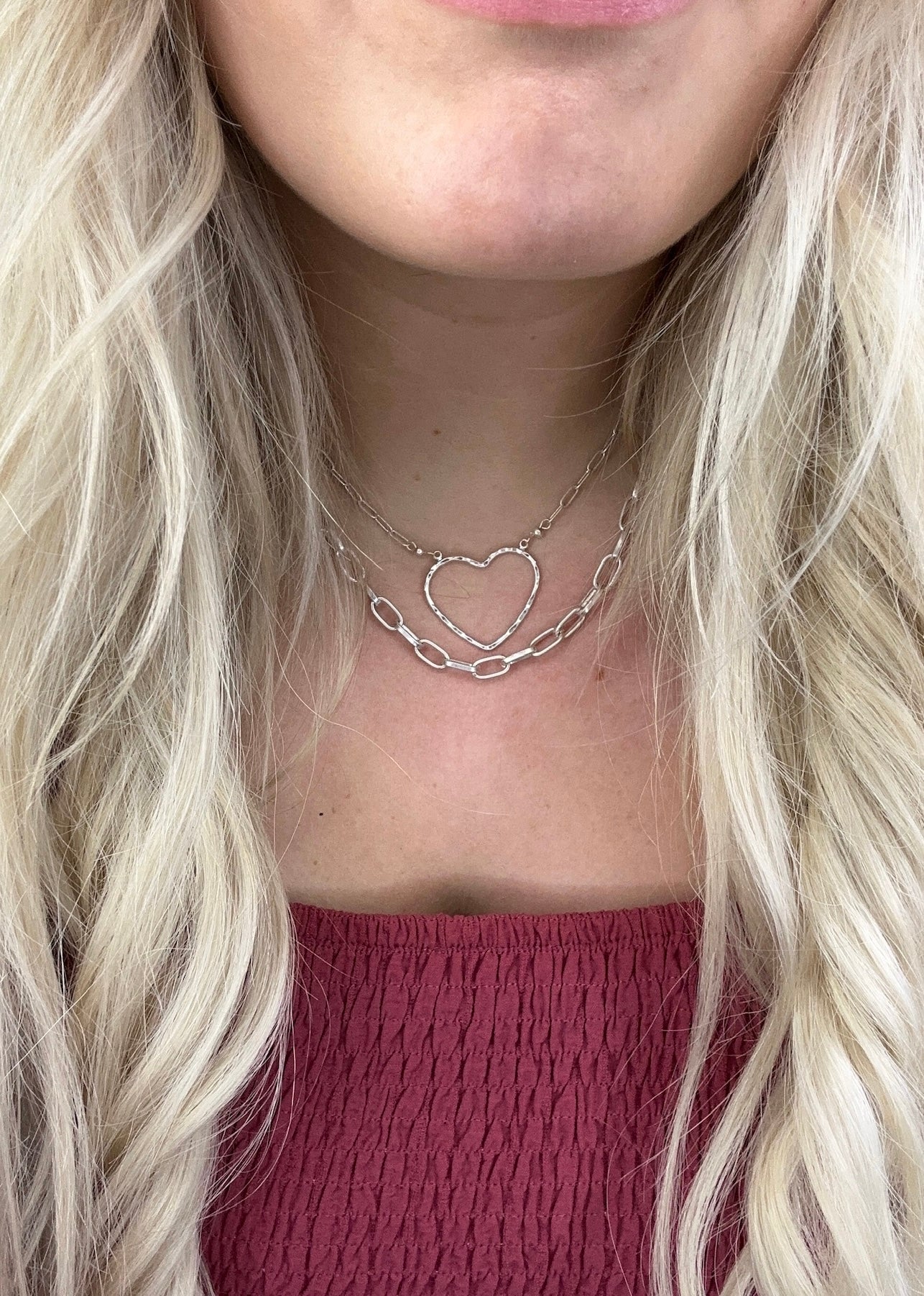 Silver Heart & Chain Necklace Set