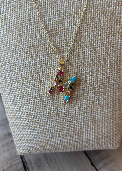 Gold Crystal Initial Necklace