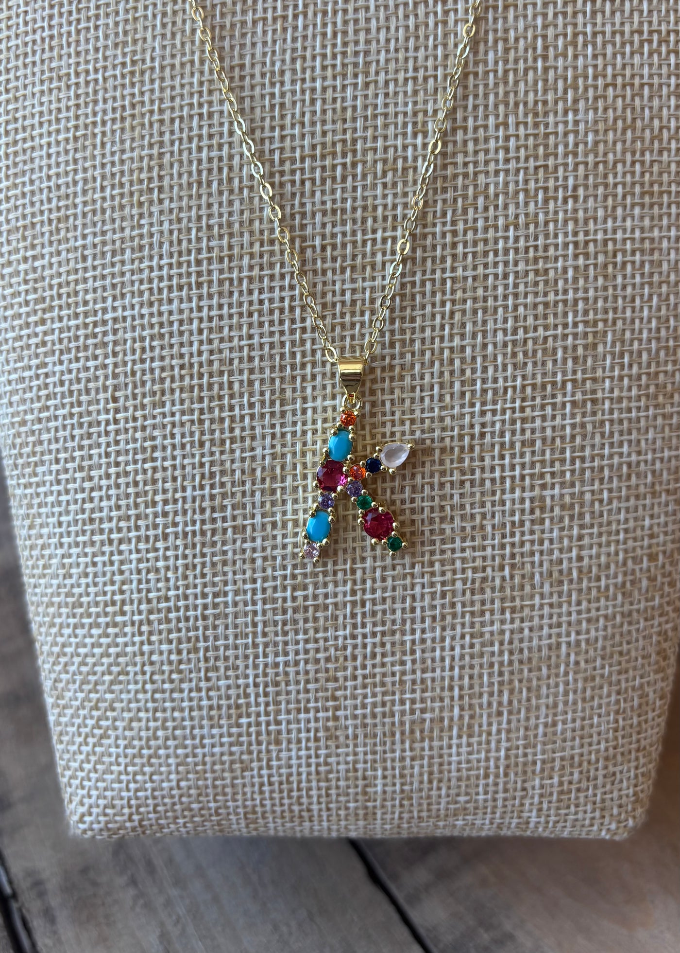 Gold Crystal Initial Necklace