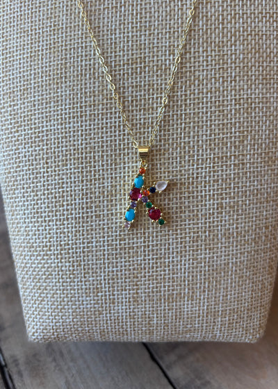 Gold Crystal Initial Necklace