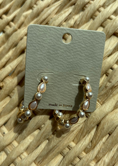 Pearl & Tear Studded Hoop Earrings