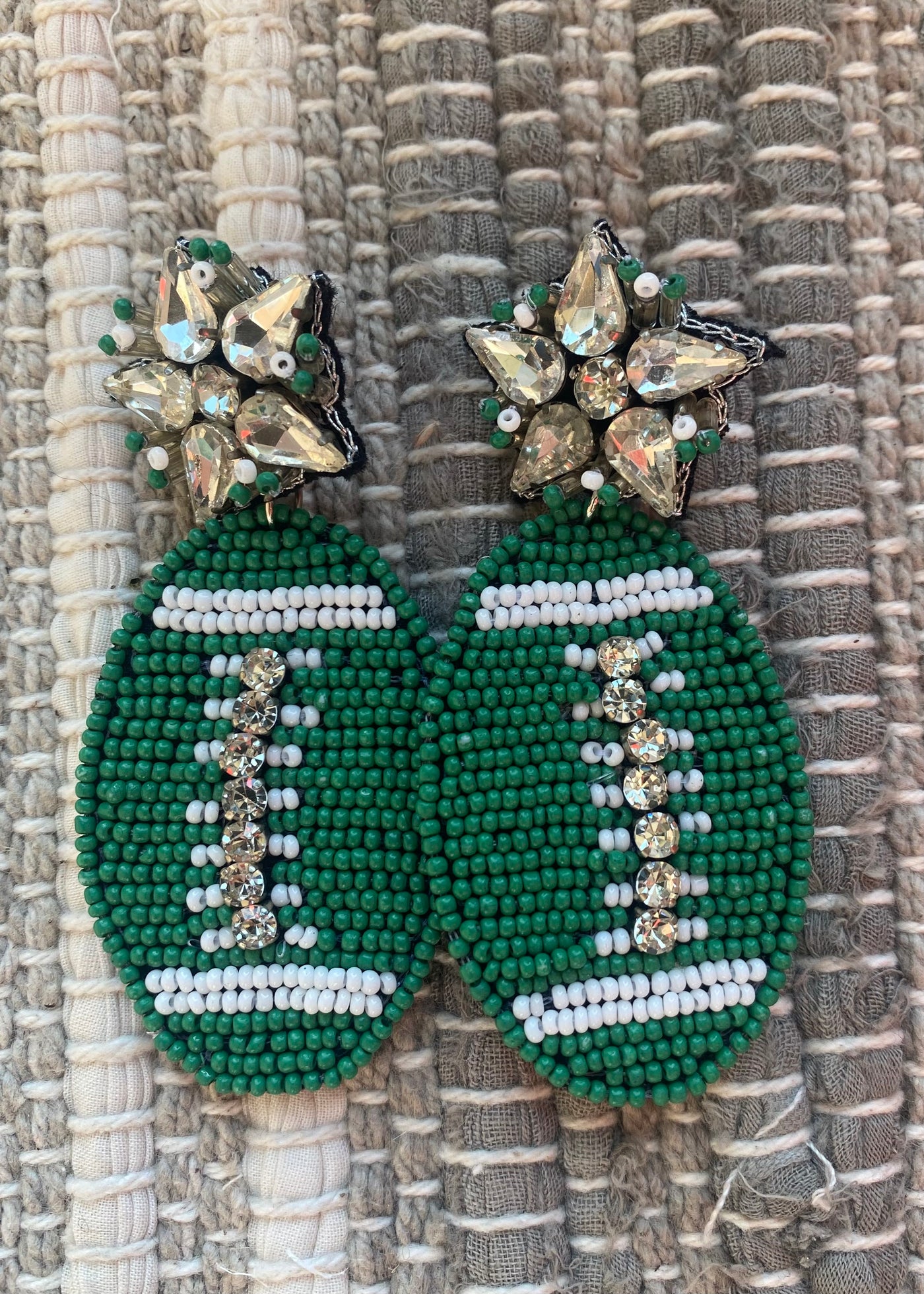Beaded Green Football Earrings