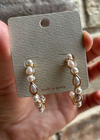 Pearl & Tear Studded Hoop Earrings