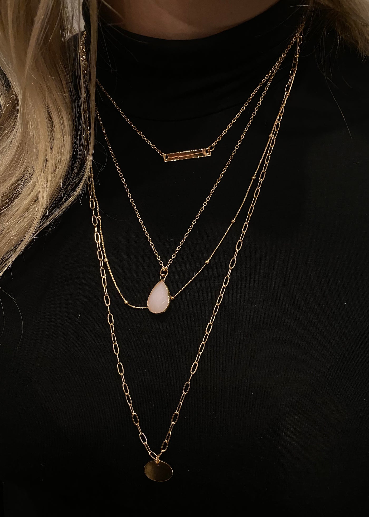 4 Layer Necklace with Pink stone